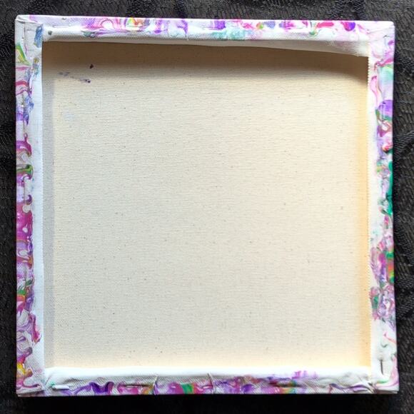 Handmade Acrylic Fluid Art  Bloom Pink Green Purple  Stretched Canvas 10"×10" - Picture 7 of 7